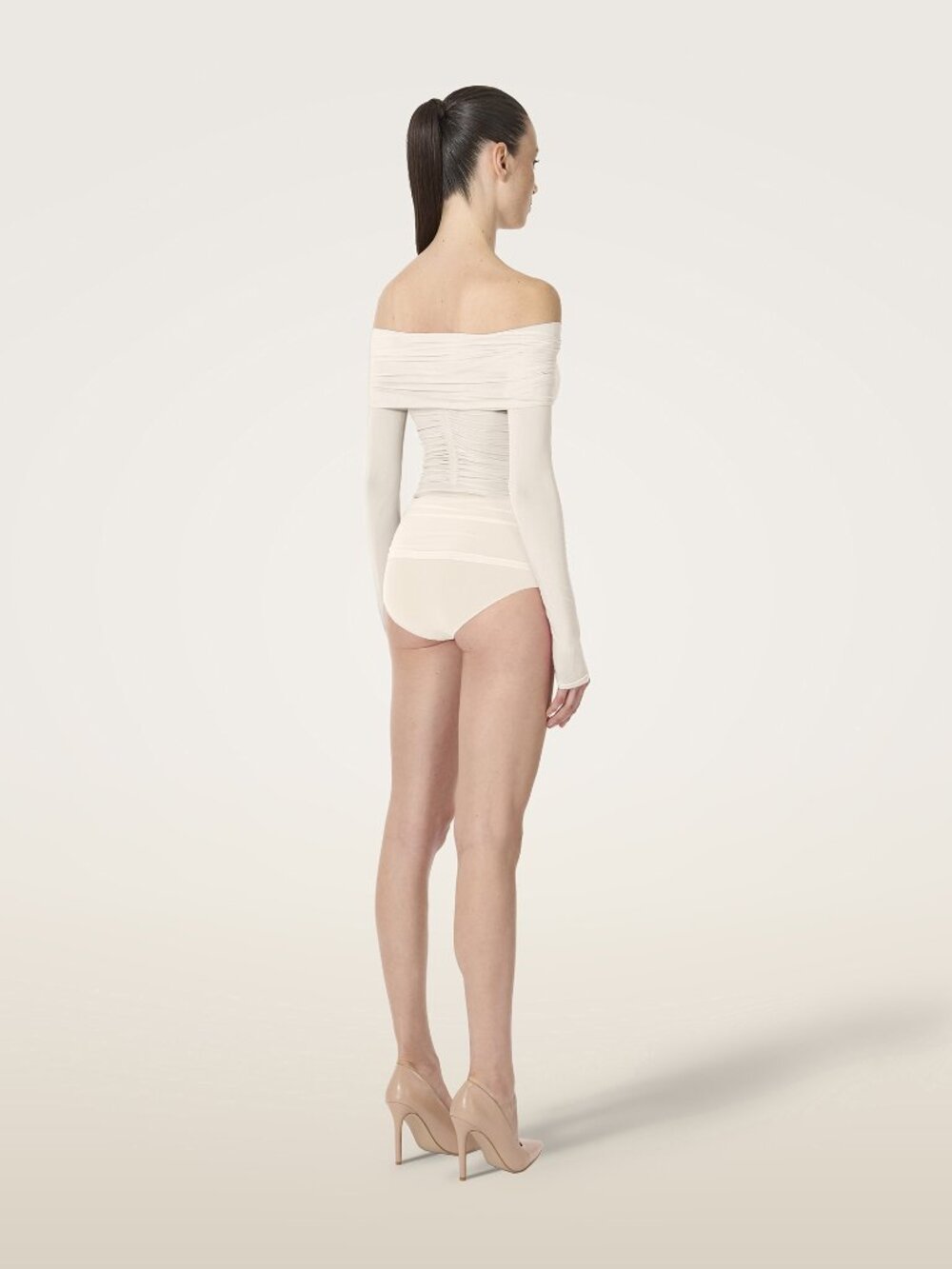 Wolford Sheer Drape Top Long Sleeves Buttercream 58311 - Picture 6 of 10